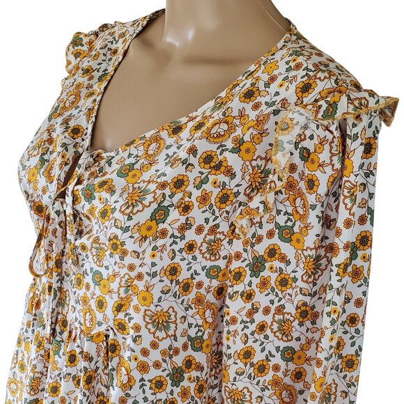 Cottage Core Peasant Boho Tunic Top Blouse Womens L Elephant Flowers Autumn Fall - Picture 9 of 16